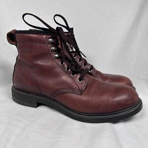 Work America Boots Leather Lace Up Burgundy Brown Vibram Sole Mens 9 D